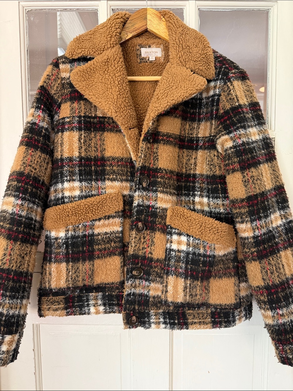 Brixton Camel & Black Plaid Sherpa-Trim Jacket